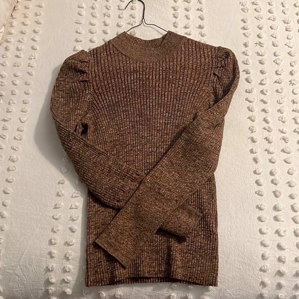 Brown space print mock turtleneck sweater